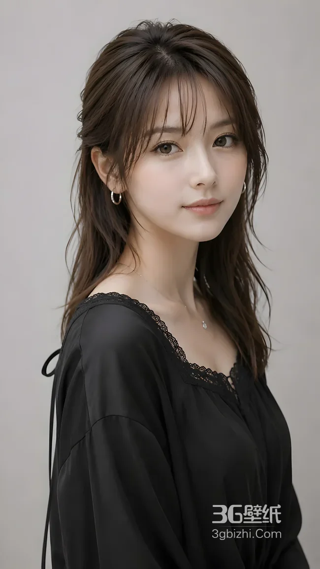 气质女性·日系清新写实·黑色蕾丝衣手机壁纸热款1