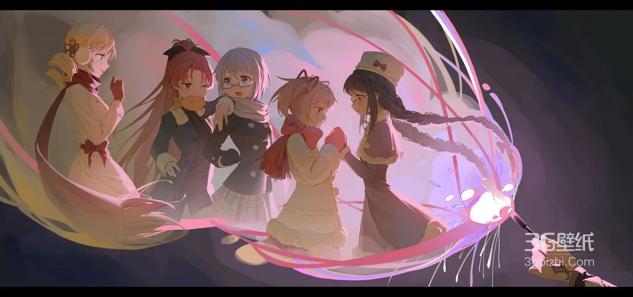 魔法少女小圆角色群像·唯美冬日互动 宽屏动漫电脑壁纸1