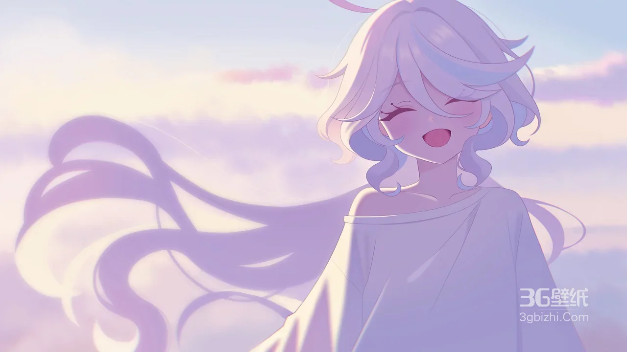 白发少女·笑容治愈 唯美二次元插画 宽屏电脑壁纸精选1