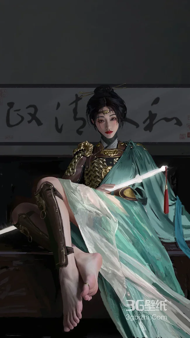 国风铠甲女子·持剑静思 国漫古风手机壁纸（古风铠甲壁纸）1