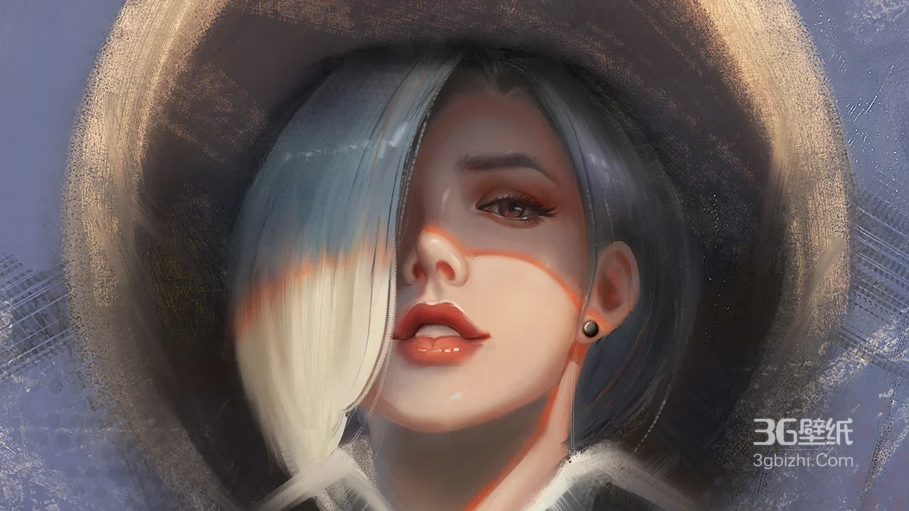 渐变发色短发女子·写实油画风原创插画 高质感电脑壁纸1