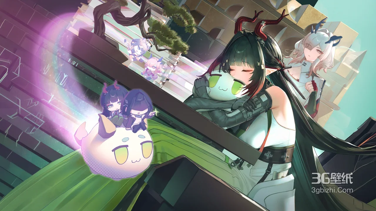 明日方舟 二次元国漫风 带角少女抱萌宠 宽屏游戏壁纸1