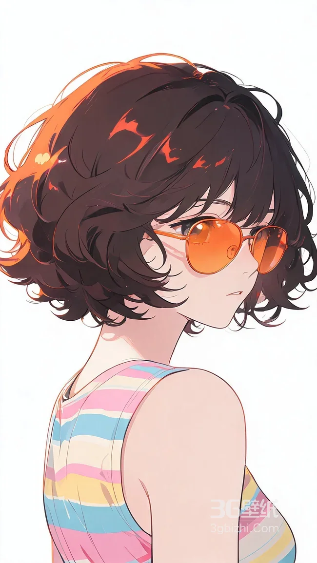 二次元短发少女·橙框墨镜 全面屏高清锁屏1