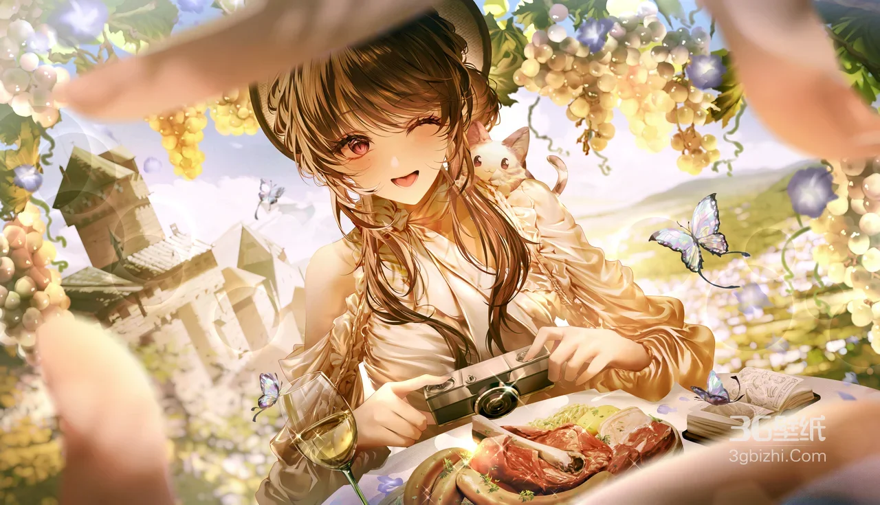 二次元少女户外野餐 4K高清宽屏桌面背景1