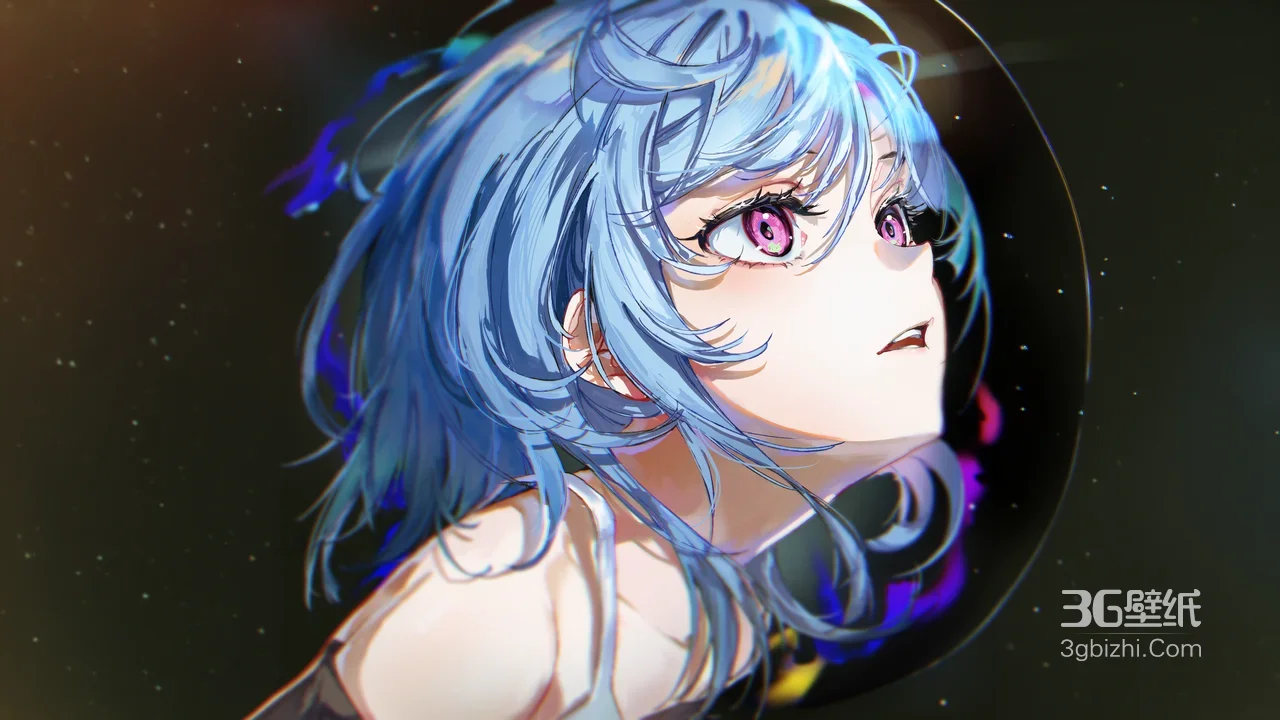 动漫少女·浅蓝短发星空凝望 唯美二次元宽屏桌面1