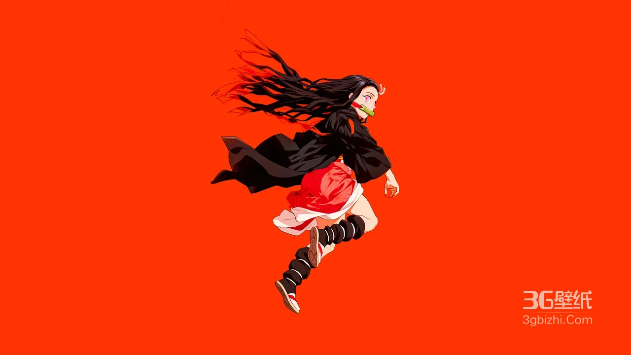 灶门祢豆子·疾跑姿态 鬼灭之刃二次元风宽屏高清桌面背景1