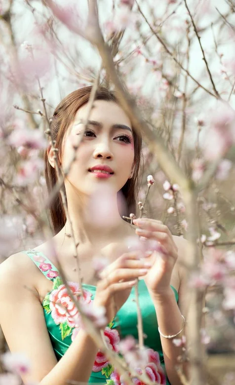 桃花树林里的美女手机壁纸 – 高清 桌面壁纸 开放版权素材 免费下载 手机电脑通用背景图