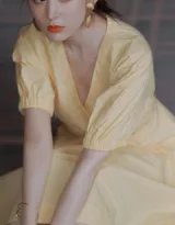 古力娜扎黄色连衣裙唯美清新写真图片