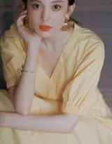 古力娜扎黄色连衣裙唯美清新写真图片