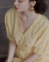 古力娜扎黄色连衣裙唯美清新写真图片