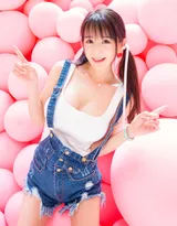 性感吊带连体牛仔裤美女小九九丰满身材写真美图