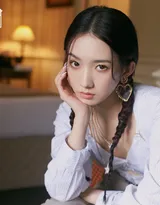 孟美岐微博晒美照，白衣灰裤坐躺沙发性感十足