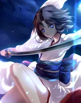 漫天樱花，樱花树下拿着武士刀的动漫武士图片