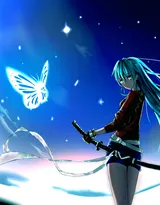 左手执剑右手拿枪的女动漫人物图片-套图