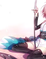 漫天樱花，樱花树下拿着武士刀的动漫武士图片