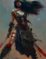 左手执剑右手拿枪的女动漫人物图片-套图