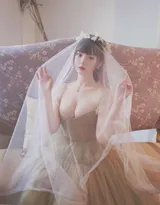 穿婚纱的女孩，齐刘海巨乳美少女唯美婚纱写真摄影图集