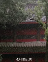 古风美女身着黑色汉服，执纸扇，画风风雅。