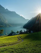 瑞士某傍山别墅的唯美景色，入目皆是郁郁葱葱的山山水水