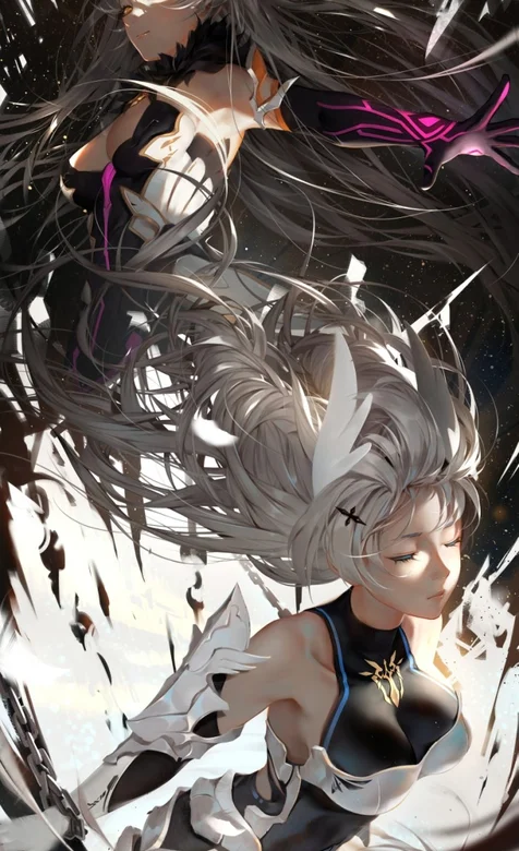 精美二次元人物手机壁纸，两个女孩头发缠绕在一起 – 高清 桌面壁纸 开放版权素材 免费下载 手机电脑通用背景图