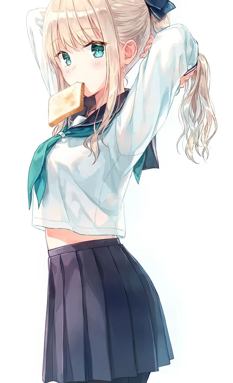 适合长屏幕“穿校服的长发动漫女孩”的手机壁纸-iPhone17-1