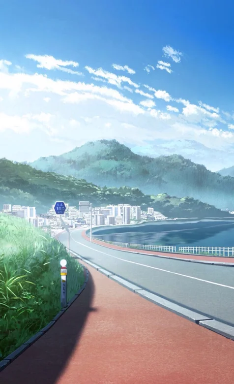 动漫海边的高速公路场景 – 高清 桌面壁纸 开放版权素材 免费下载 手机电脑通用背景图