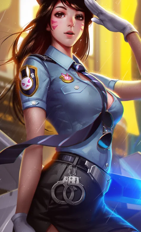 3D穿女警制服的大胸动漫美女 – 高清 桌面壁纸 开放版权素材 免费下载 手机电脑通用背景图