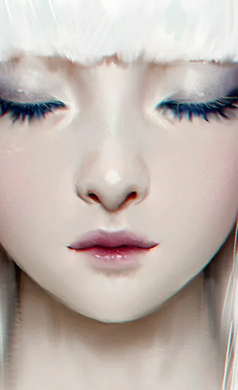 闭着眼白发齐刘海的绝美动漫少女手绘壁纸 – 高清 桌面壁纸 开放版权素材 免费下载 手机电脑通用背景图-iPhone17-1