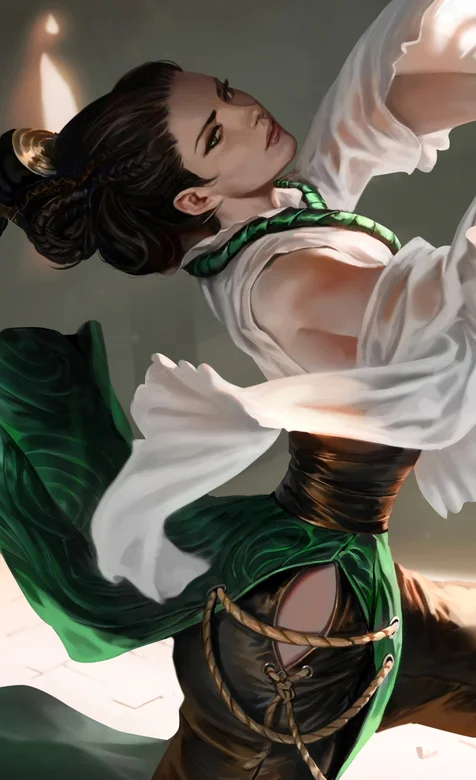 穿绿色飘带裙翩翩起舞的古风美女动漫手机壁纸 – 高清 桌面壁纸 开放版权素材 免费下载 手机电脑通用背景图-iPhone17-1