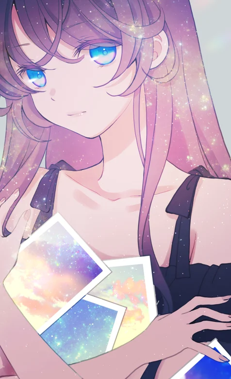 抱着星空相片的动漫少女 – 高清 桌面壁纸 开放版权素材 免费下载 手机电脑通用背景图-iPhone17-1