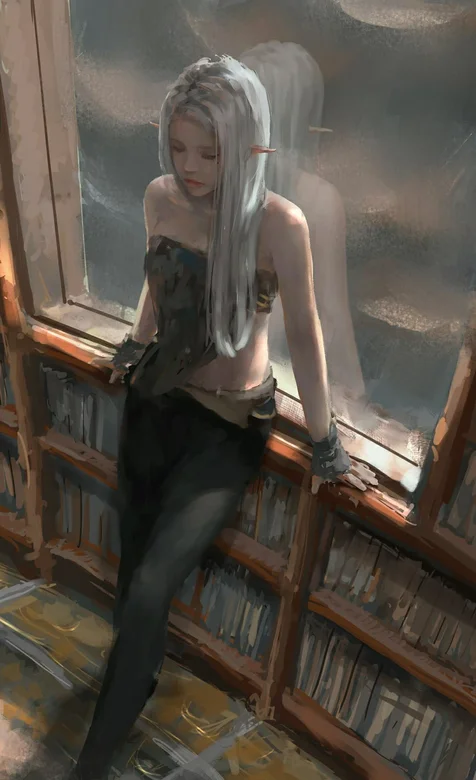 身靠窗台玻璃穿肚兜的白发动漫人物插画手机壁纸 – 高清 桌面壁纸 开放版权素材 免费下载 手机电脑通用背景图-iPhone17-1