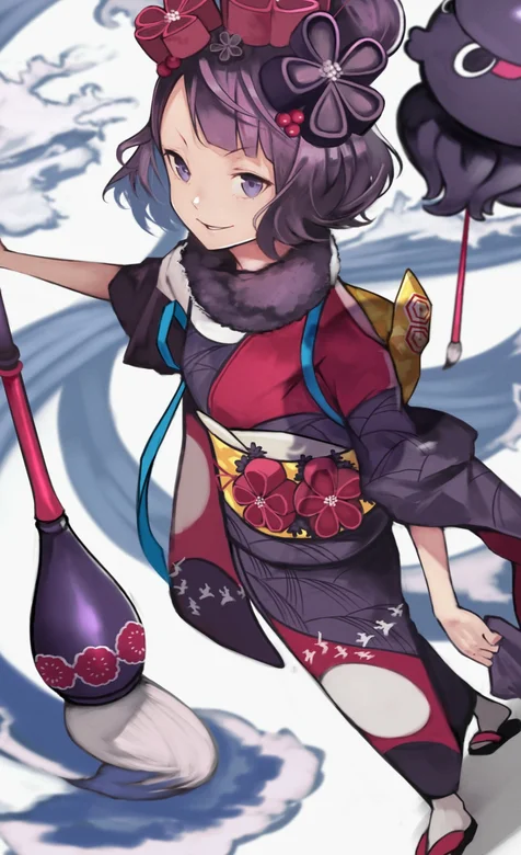 手拿大毛笔在作画的日系和服动漫少女手机壁纸 – 高清 桌面壁纸 开放版权素材 免费下载 手机电脑通用背景图