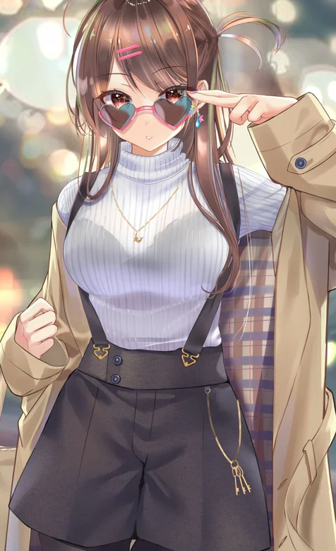 穿大风衣，戴墨镜的动漫女孩手机壁纸 – 高清 桌面壁纸 开放版权素材 免费下载 手机电脑通用背景图