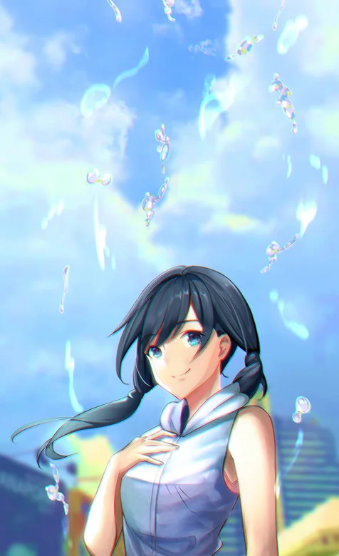 蓝色天空的的动漫女孩，简洁好看的手机壁纸 – 高清 桌面壁纸 开放版权素材 免费下载 手机电脑通用背景图-iPhone17-1