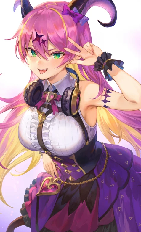 比剪刀手手势的恶魔女仆动漫人物手机壁纸 – 高清 桌面壁纸 开放版权素材 免费下载 手机电脑通用背景图-iPhone17-1