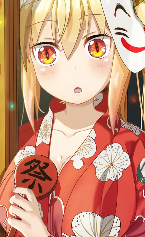 穿红色和服头戴狐狸面具的动漫美女手机壁纸 – 高清 桌面壁纸 开放版权素材 免费下载 手机电脑通用背景图-iPhone17-1