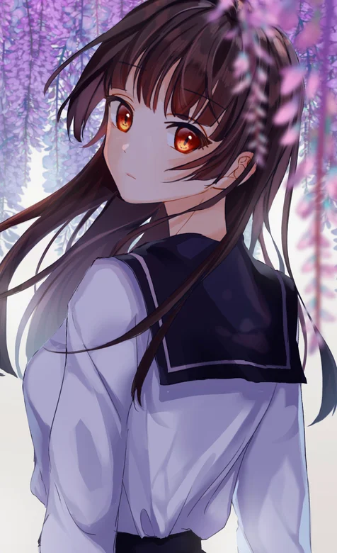 粉红树下的大眼二次元校服美女 – 高清 桌面壁纸 开放版权素材 免费下载 手机电脑通用背景图-iPhone17-1