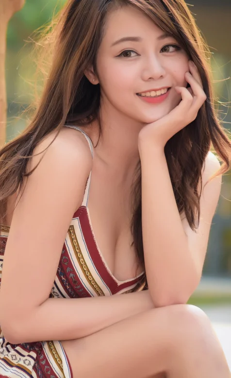 身穿清凉性感深V条纹裙的长发美女 – 高清 桌面壁纸 开放版权素材 免费下载 手机电脑通用背景图