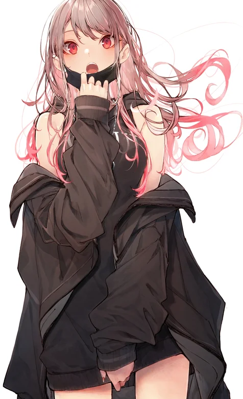 黑色外套，戴口罩的动漫美女人像插画手机壁纸 – 高清 桌面壁纸 开放版权素材 免费下载 手机电脑通用背景图