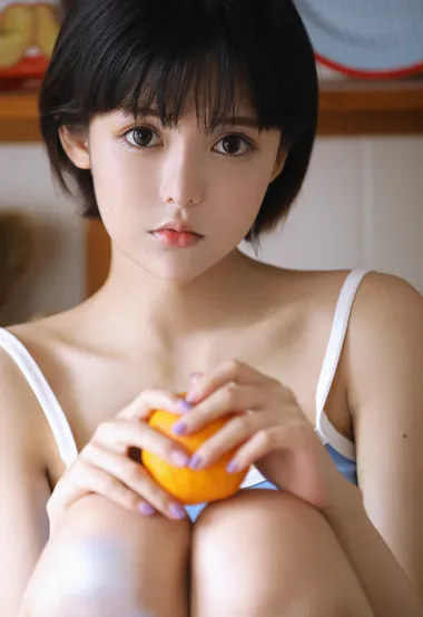 这个妹子太粉嫩了，吊带黄色背心短裤短发少女私房写真 – 高清 桌面壁纸 开放版权素材 免费下载 手机电脑通用背景图