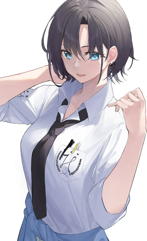 衬衫黑领带，短发时尚动漫少女手绘壁纸 – 高清 桌面壁纸 开放版权素材 免费下载 手机电脑通用背景图
