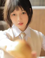 安静的女孩，短发，文静，格子短裙少女居家写真图片