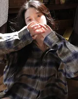 治愈系，漂亮女孩，格纹衬衫少女清纯私房写真照