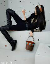 杨幂酷靓时尚豹纹大衣搭配黑色头带个性写真登杂志图片