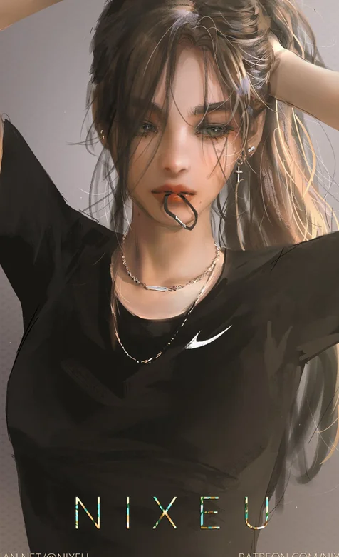 正在绑头发的二次元黑衣美少女插画手机壁纸图片 – 高清 桌面壁纸 开放版权素材 免费下载 手机电脑通用背景图