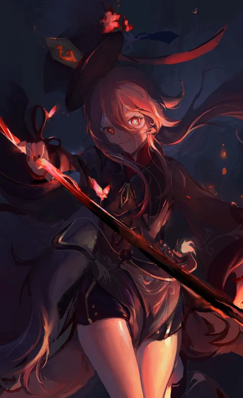 手拿长枪的性感长腿动漫少女 游戏《原神》人物胡桃手机壁纸 – 高清 桌面壁纸 开放版权素材 免费下载 手机电脑通用背-iPhone17-1