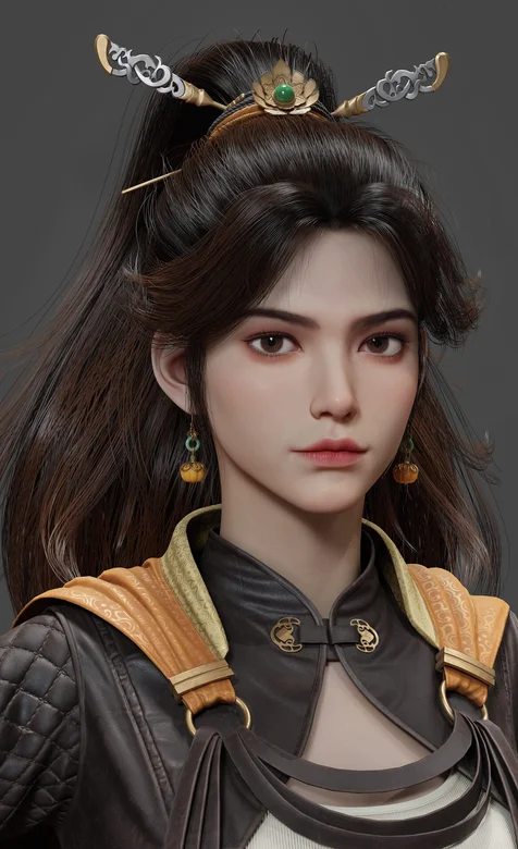 古装英姿飒爽的女战士近照插画 – 高清 桌面壁纸 开放版权素材 免费下载 手机电脑通用背景图