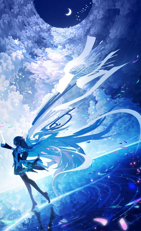 虚拟AI动漫明星梦幻初音未来月下科幻场景壁纸 – 高清 桌面壁纸 开放版权素材 免费下载 手机电脑通用背景图