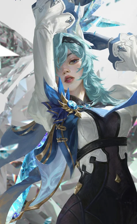 白色欧美礼服装蓝发碧眼的动漫少女插画 – 高清 桌面壁纸 开放版权素材 免费下载 手机电脑通用背景图-iPhone17-1