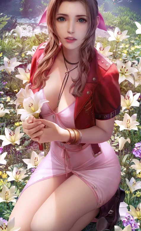 性感动漫美女百合花丛中蹲姿插画壁纸图片 – 高清 桌面壁纸 开放版权素材 免费下载 手机电脑通用背景图